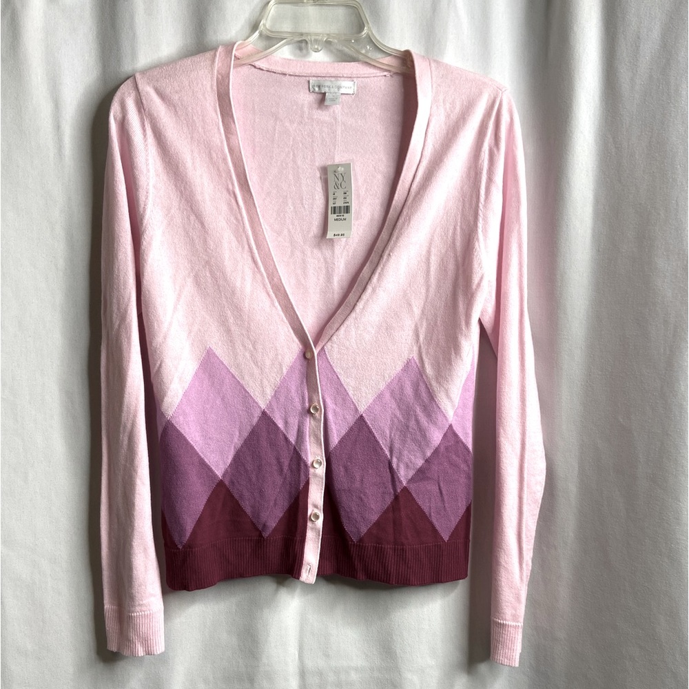 NEW YORK & COMPANY ARGYLE CARDIGAN SWEATER - Picture 2 of 6